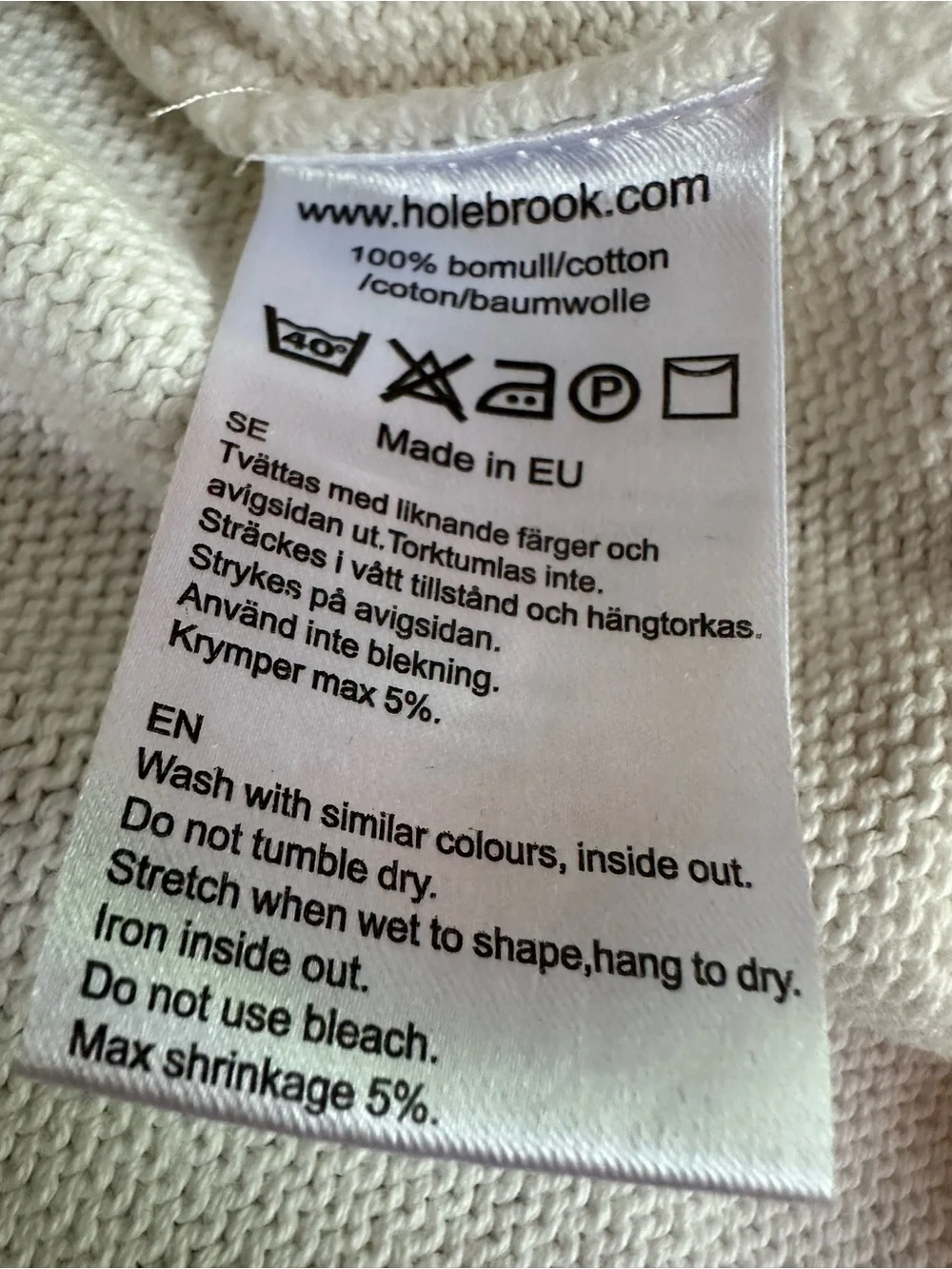 Holebrook Sweden Newport Organic Cotton Knit Sweater Small White